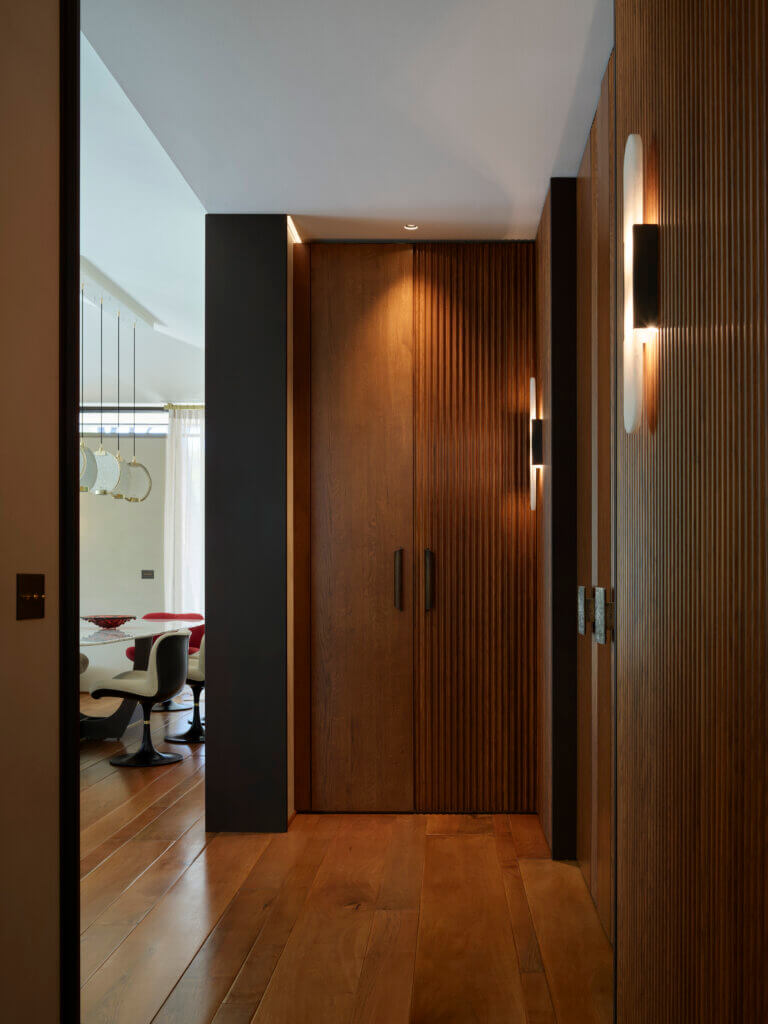 hallway Luxury villa interior design South of France — refined wood and stone interiors