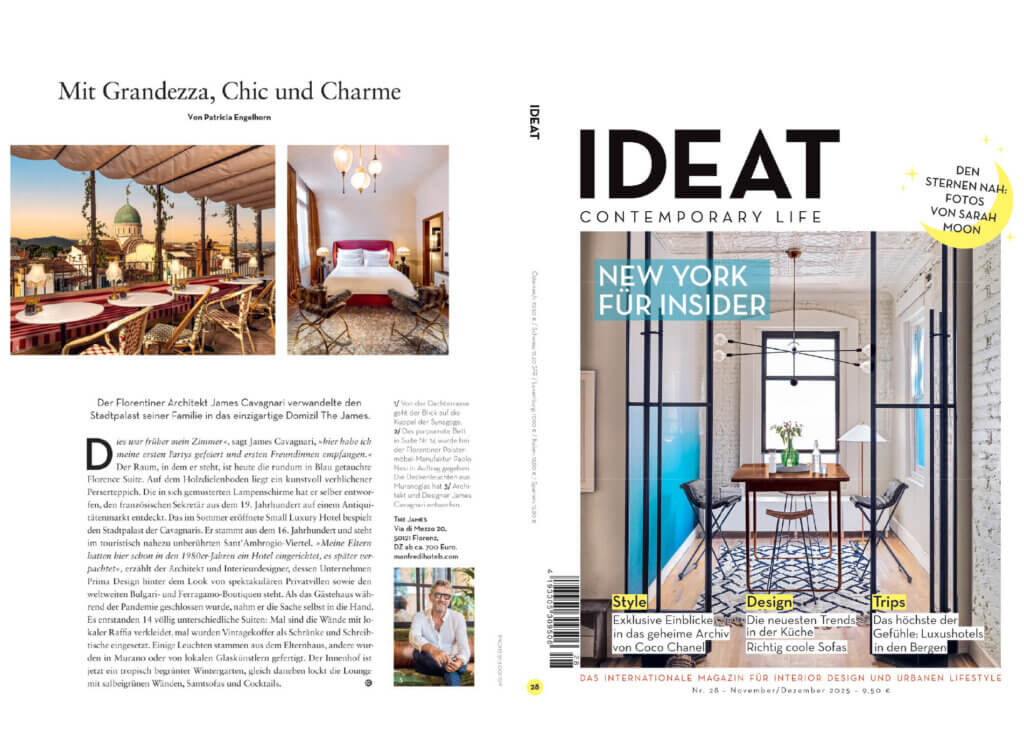 Prima Design feature on IDEAT Magazine Germany showcasing The James Hotel project